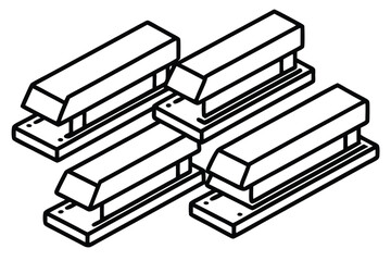 Four office staplers isometric line art office supplies