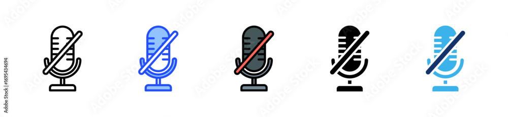 Poster microphone mute icon collection with multiple styles