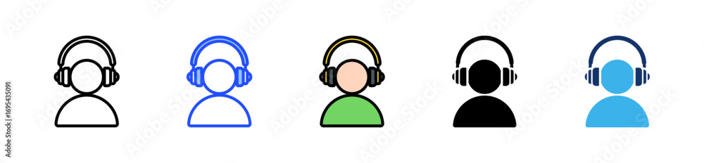 Poster headset profile icon collection with multiple styles