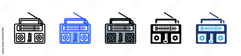 Poster radio broadcast icon collection with multiple styles