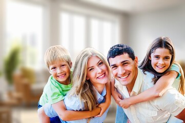 Happy family with children playing at home