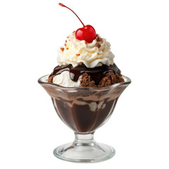 Chocolate sundae with cherry isolated on transparent background