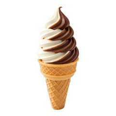 Vanilla and chocolate ice cream cone isolated on transparent background