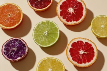 Citrus slices arranged in a pattern on a light beige background