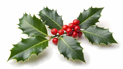 Christmas Holly Sprig: Festive Red Berries and Green Leaves