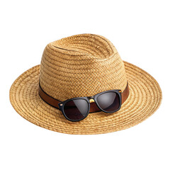 Straw hat with sunglasses isolated on transparent background