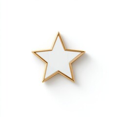 Obraz premium A bright, five-pointed gold-edged star sits on a plain white surface, casting a slight shadow