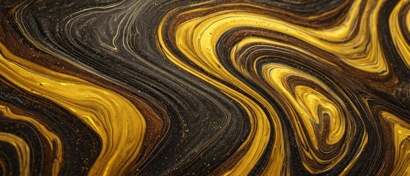 Liquid art in motion. A swirling pattern of molten gold, interspersed with a flowing river of dark, smoky hues, creating depth & elegance - Powered by Adobe