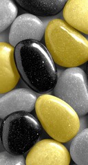 Close-up view of polished stones in various colors.