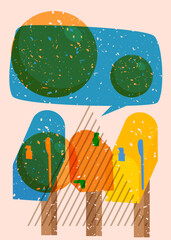 Risograph Mailbox with speech bubble with geometric shapes. Objects in trendy riso graph print texture style design with geometry elements.