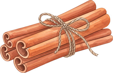 Watercolor Illustration Cinnamon Stick Bundle with Twine Spice Ingredient