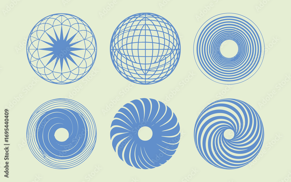 Poster Abstract blue geometric shapes and patterns on a light background