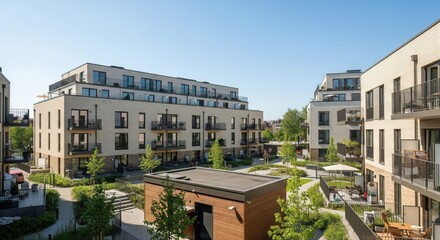 Modern apartment complex with courtyard