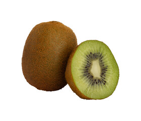 whole and half kiwi fruit isolated