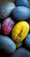 Close-up view of colorful stones.