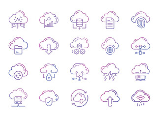 Gradient cloud Services Icons Set &ndash; Cloud Storage, Security, Networking, Database, Analytics Vector Collection