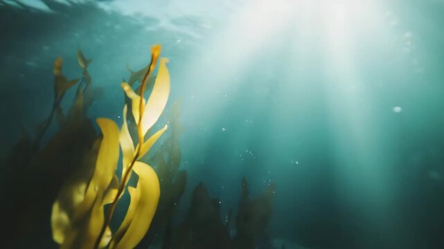 Underwater Kelp Forest with Sunlight Filtering Through the Water