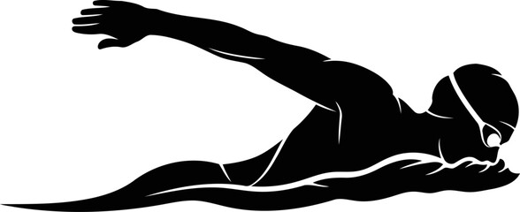 swimmers silhouette a dynamic freestyle stroke, effortless grace, and aquatic power, isolated on transparent background