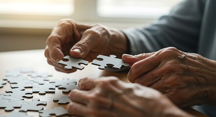 Memory and Care Concept – Elderly Hands Holding Puzzle Pieces Representing Alzheimer’s Awareness and Compassion in Global September Campaign