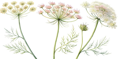 Watercolor Queen Anne's Lace Botanical Illustration