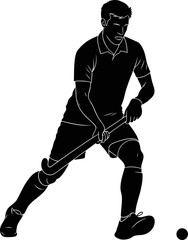 Naklejka premium field hockey player silhouette intense focus, powerful stride, and upcoming victory, isolated on transparent background