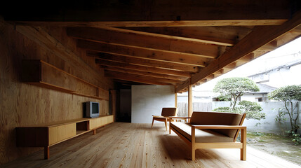 Modern Dining Room Featuring Wooden Ceiling Panels