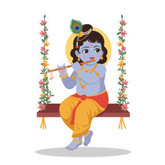 Naklejka premium Krishna Playing Flute - Divine Art