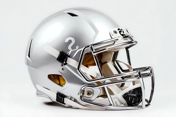 Fototapeta premium Silver American Football Helmet Isolated on White Background with Face Mask