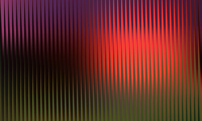 Abstract vertical ribbed surface with red orange and green gradient light effects background texture