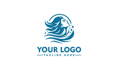 Abstract logo design featuring a woman's profile with flowing hair and water elements within a circular frame.