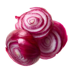 Fototapeta premium Sliced red onions isolated on transparent background
