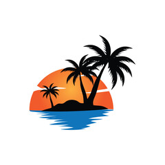 Sunset Sea View Beach Logo Design Summer Vacation Place
