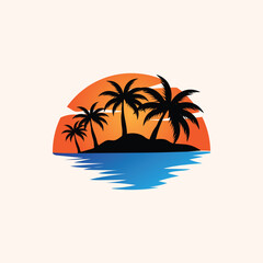 Sunset Sea View Beach Logo Design Summer Vacation Place