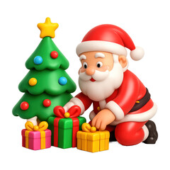 Fototapeta premium PNG Santa arranging colorful Christmas gifts.