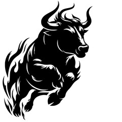 Fototapeta premium Silueta de un toro de fuego