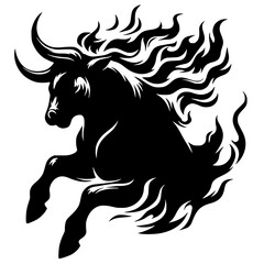Silueta de un toro de fuego