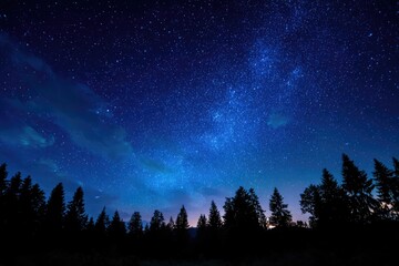 Night sky over forest silhouettes