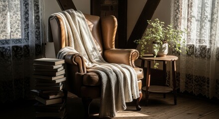 Cozy Vintage Reading Corner with Warm Afternoon Light