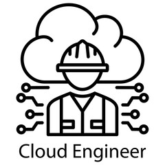 Cloud Engineer Outline Style. Vector Illustration For Graphic Design