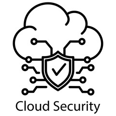 Cloud Security Outline Style. Vector Illustration For Graphic Design