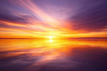 Obraz premium Sunrise Over Water with Golden Reflections and Violet Sky with Clouds Pattern