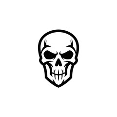 A minimalist skull logo design featuring clean bold outlines, simple flat vector style, and elegant monochrome professional identity