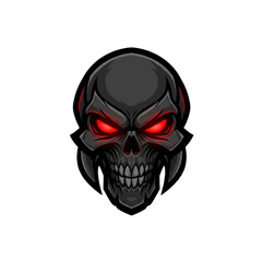 An esport-style skull mascot logo with fierce glowing eyes, strong bold outlines, and powerful aggressive appearance for gaming teams