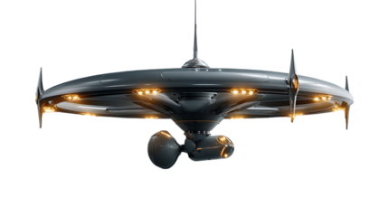 Sleek futuristic spacecraft soars through space with glowing accents for advanced technology concepts
