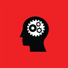 A head silhouette containing gears, representing the inner workings of the mind and cognitive processes.