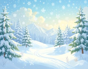 Fototapeta premium Snowy mountain landscape with fir trees