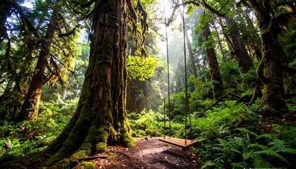 Fototapeta premium Lush forest with swing