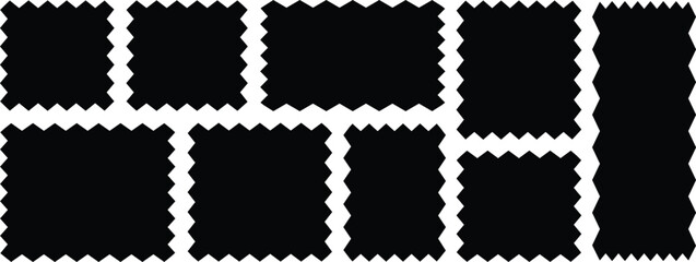 Geometric shapes with scallop and zigzag edges set. Set of frames with zigzag edge, scallop edge shapes. Zig zag edge rectangle shape. 