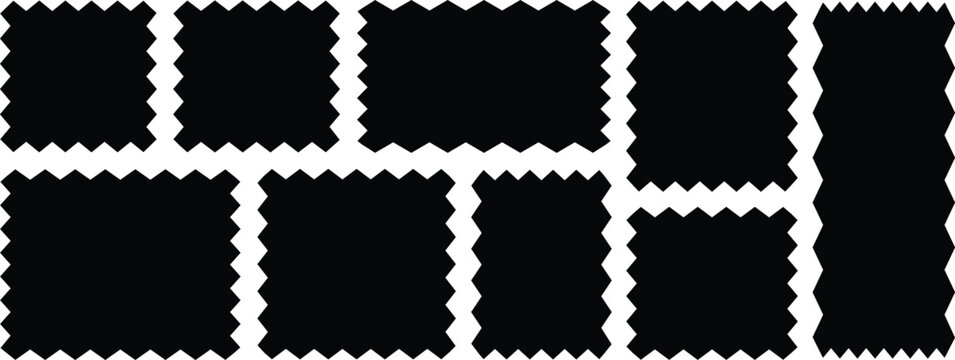 Geometric shapes with scallop and zigzag edges set. Set of frames with zigzag edge, scallop edge shapes. Zig zag edge rectangle shape. 