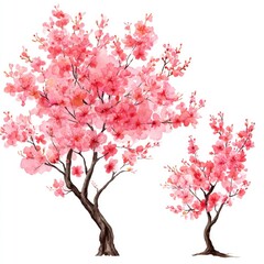 Fototapeta premium Two cherry blossom trees in soft pink watercolor style